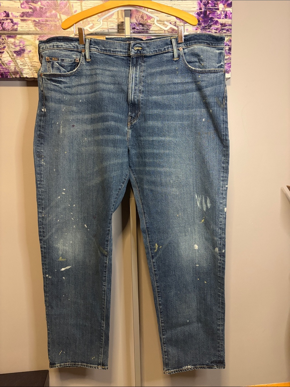 Polo Ralph Lauren Men's Varick Slim Straight Jeans Splatter Paint NWT Size 46x32